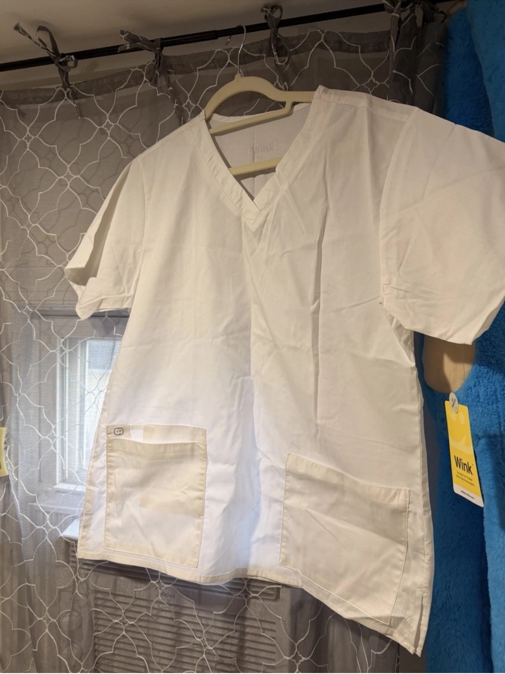 Classic White V-Neck Scrub Top with Front Patch Pockets